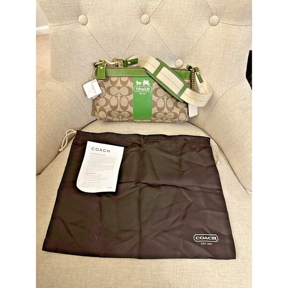 Coach Handbags - NWT Coach Heritage Stripe Shoulder Bag - Green Khaki Signature Canvas Y2K Retro